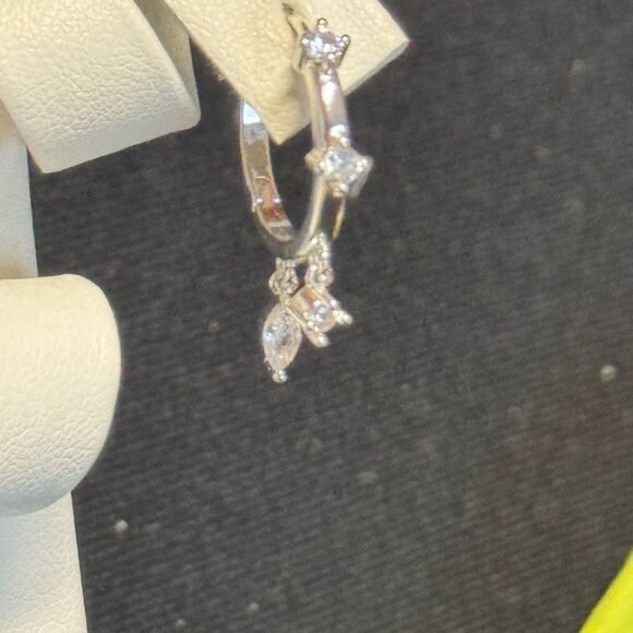 Anne Klein Silver and Crystal Dangle Huggy Earrings 1 inch - Picture 7 of 14